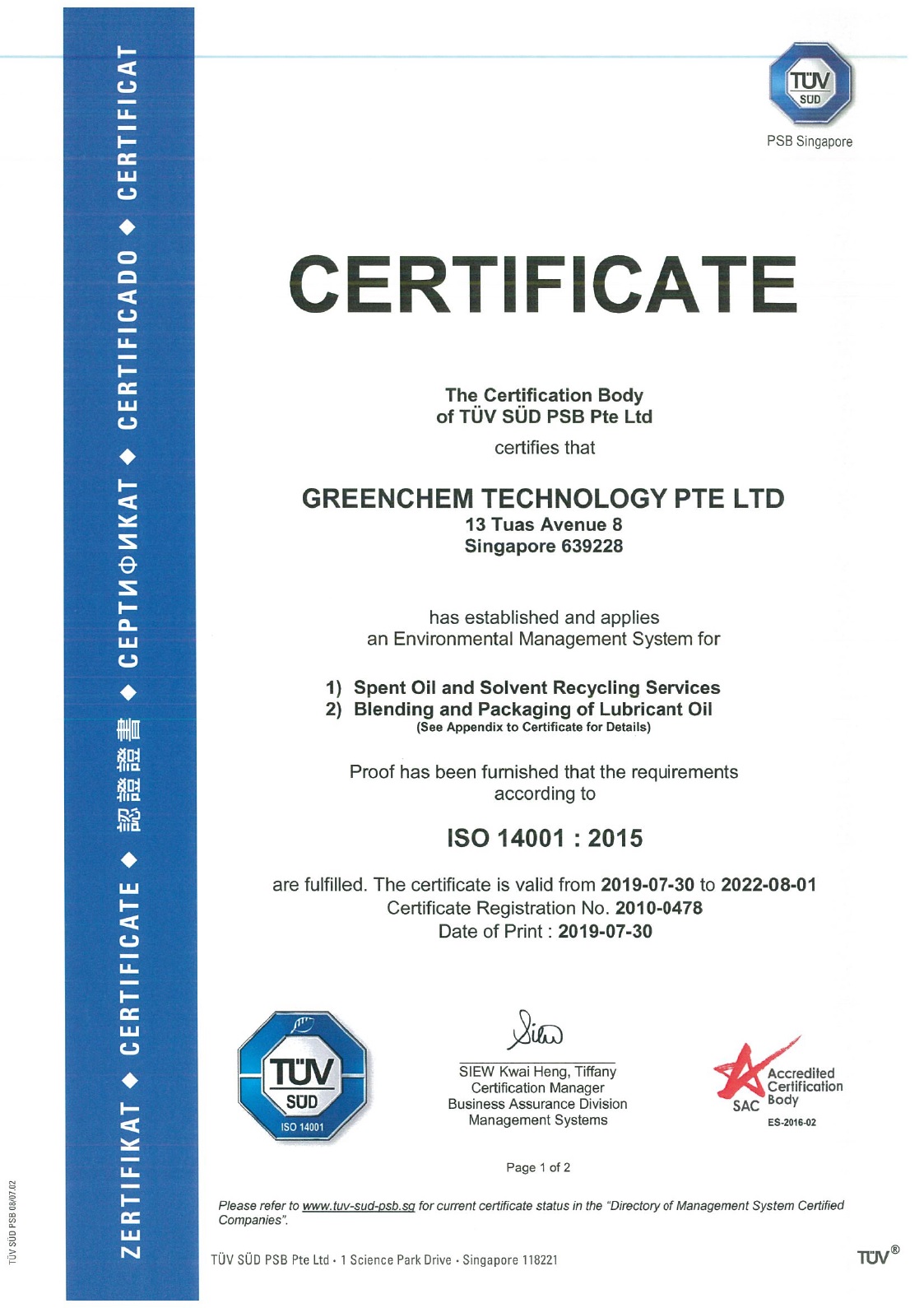 Greenchem ISO 14001-2015 Greenchem ISO 14001-2015